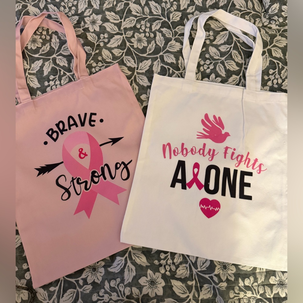 Pink and White Tote Bags with Inspirational Messages (set of 2)